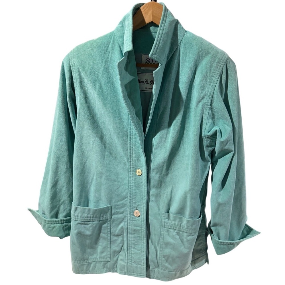 Samuel Robert Roy H Bjorkman Vintage Turquoise Suede Leather Blazer‎ Jacket Aqua